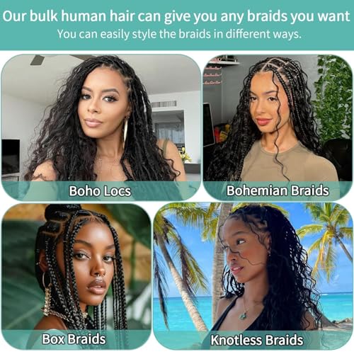 MOTFIN Human Braiding Hair for Boho Braids 3 pack  Curly Wave Bulk Bundles